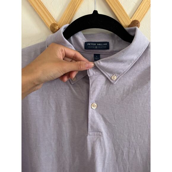Peter Millar Polo Men Large Ace Cotton Blend Lilac Collared Short Sleeve Golf - Picture 5 of 9